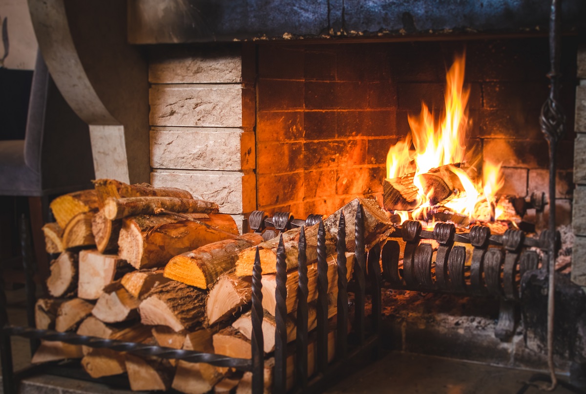 fireplace with wood