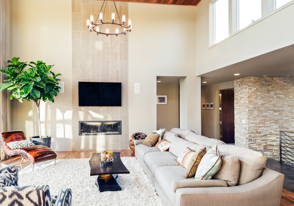 high ceiling living room