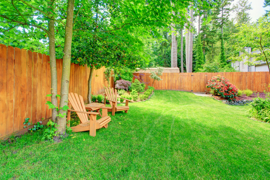 Backyard with wooden fence