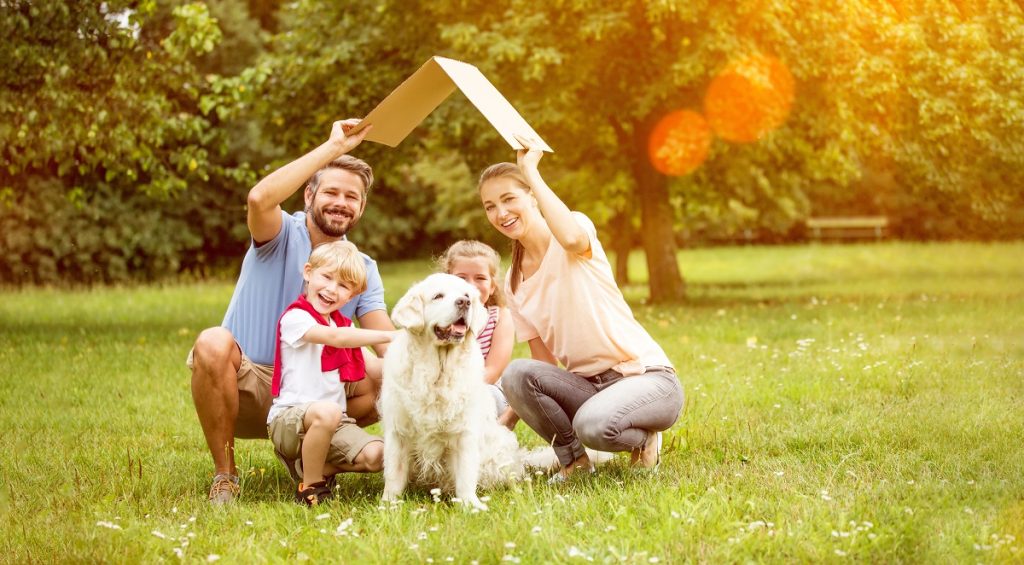 happy family with dog
